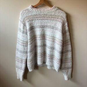 POL Fuzzy Pastel Striped Crewneck Sweater
